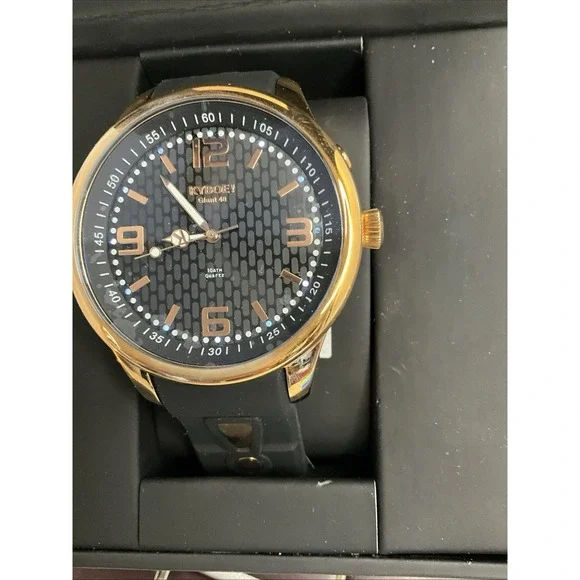 Kyboe Men Giant 48MM‎ Black Case Black Silicone Band Gold Trim Light Up New - Picture 5 of 6